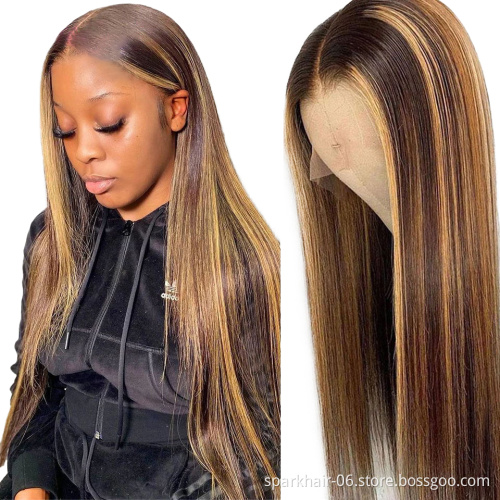 P4/27 Highlight Ombre Blonde Colored HD Lace Frontal Human Hair Wig 13X4Straight Deep Wave Transparent Lace Wigs For Black Women